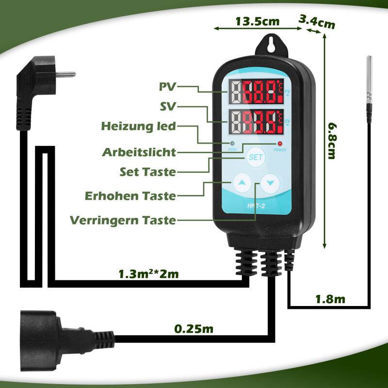 Gewächshausheizung 180W Mit 3000W Digitaltemperaturregler Elektrische Stabheizung Weiß für Gewächshäuser Flexible Installation