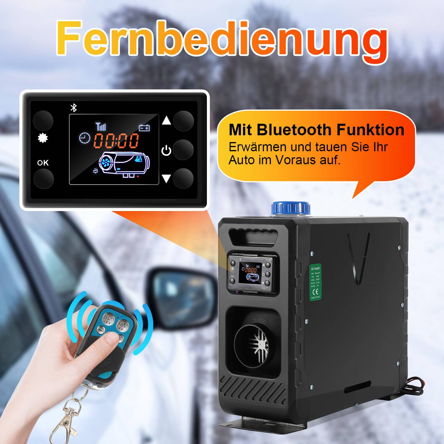 12V 8KW Diesel Standheizung 12V 24V Bluetooth-Steuerung Integration Air Diesel Luftheizung LCD für Auto PKW LKW Wohnmobil Schwarz