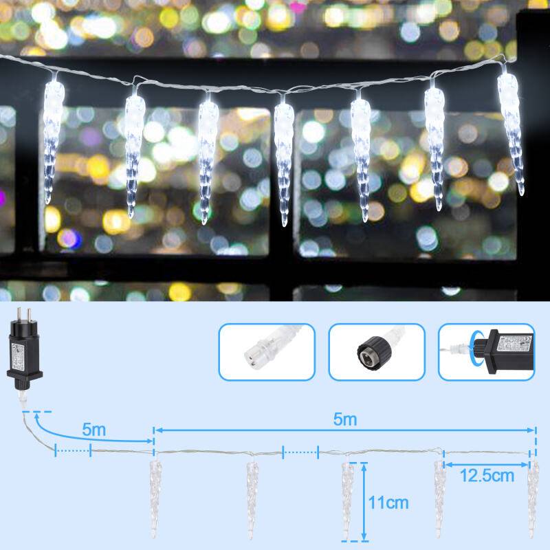 2 Stück 40 LED Eiszapfen Lichterkette LED Gartenleuchten Wasserdicht IP44 Weihnachten Kaltweiß