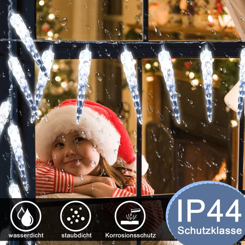40 LED Eiszapfen Eisregen Lichterkette Weihnachten Deko Wasserdicht IP44 Weihnachten Kaltweiß