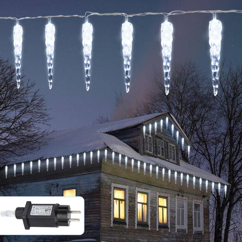 2 Stück 40 LED Eiszapfen Eisregen Lichterkette Weihnachten Deko Wasserdicht IP44 Weihnachten Kaltweiß
