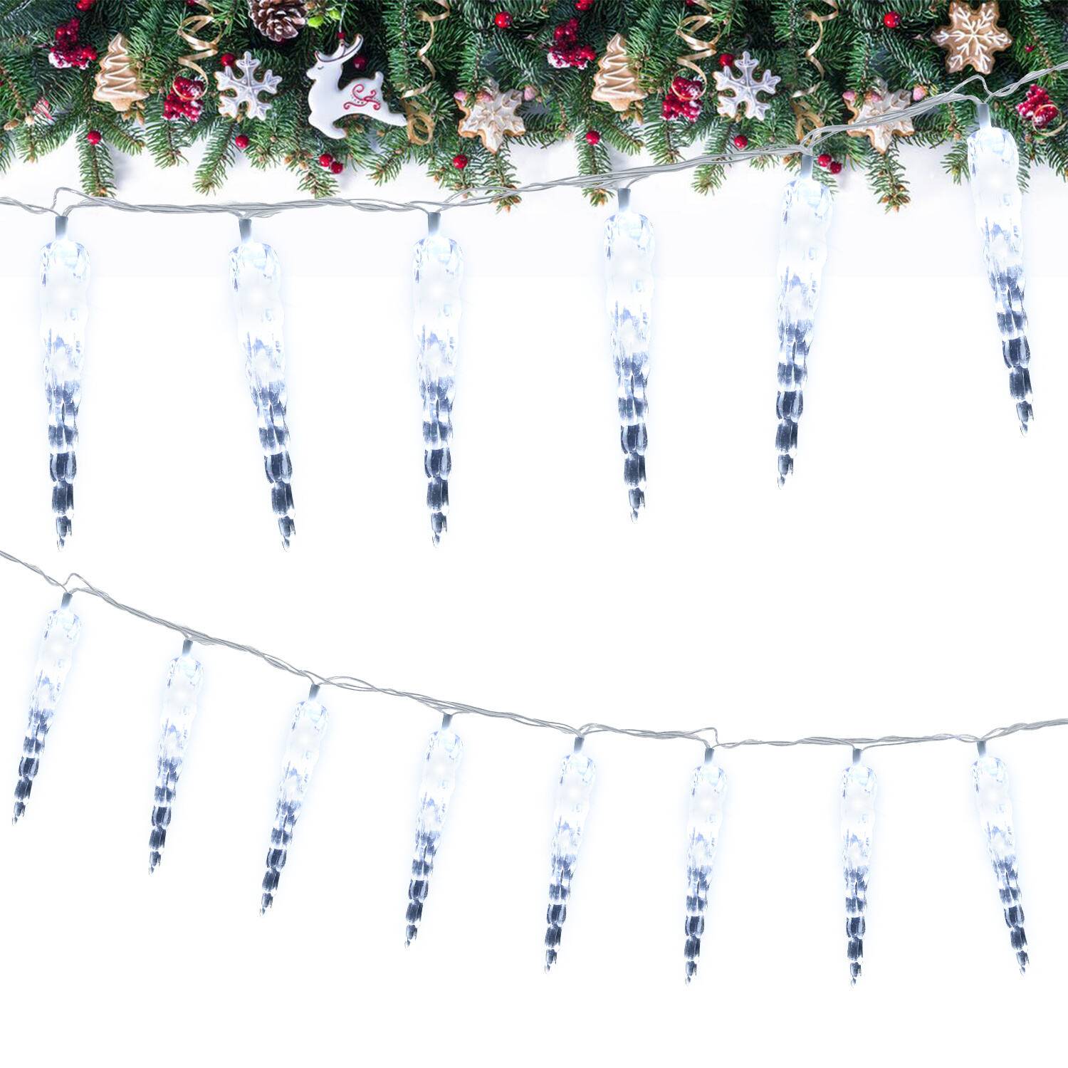 40 LED Eiszapfen Lichterkette Außen Innen 8 Modi IP44 Party Garten Lichtervorhang Fenster Weihnachten Eisregen Beleuchtung Deko kaltweiß