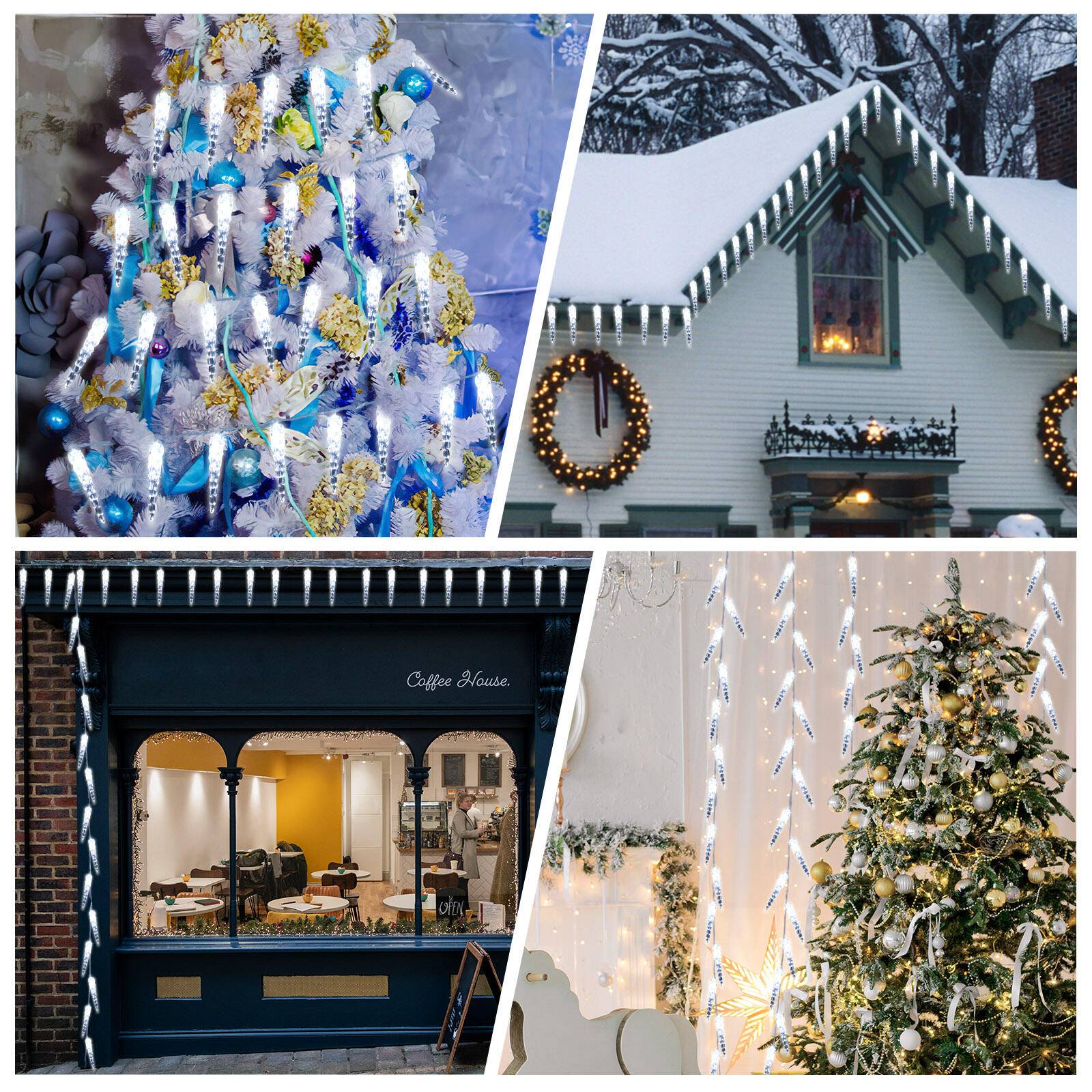 40 LED Eiszapfen Lichterkette Außen Innen 8 Modi IP44 Party Garten Lichtervorhang Fenster Weihnachten Eisregen Beleuchtung Deko kaltweiß