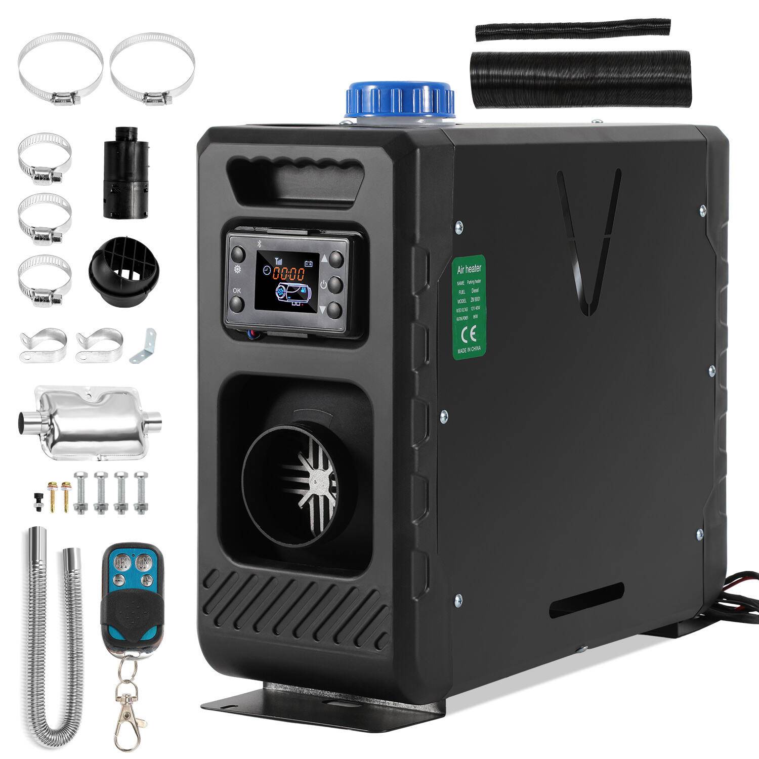 12V 8KW Diesel Standheizung 12V 24V Bluetooth-Steuerung Integration Air Diesel Luftheizung LCD für Auto PKW LKW Wohnmobil Schwarz