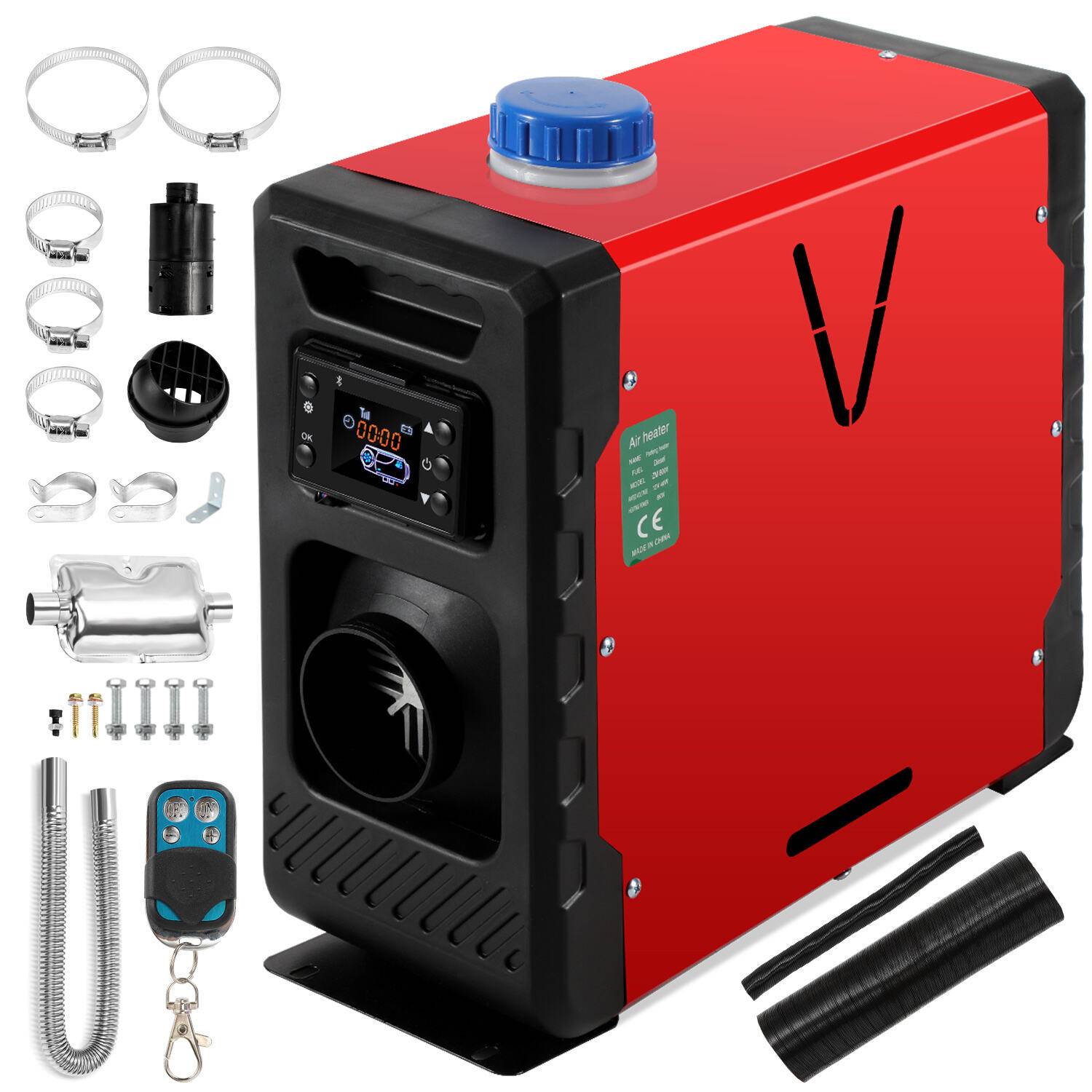 12V 8KW Diesel Standheizung 12V 24V Bluetooth-Steuerung Integration Air Diesel Luftheizung LCD für Auto PKW LKW Wohnmobil Rot