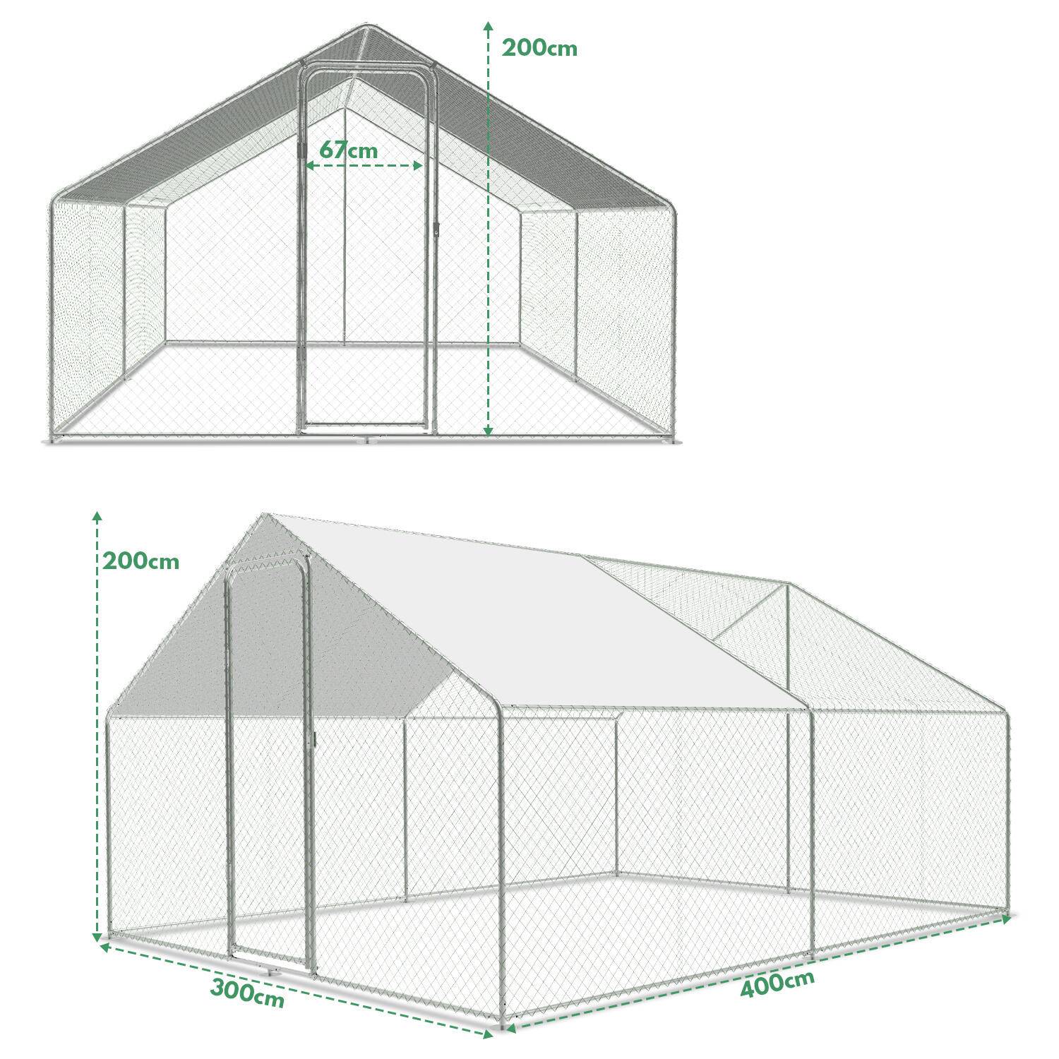 Freilaufgehege – Hühnerstall aus Metall begehbar, Tür & Riegel – Freigehege für Hühner, Kleintiere & Pflanzen - 3x4x2m mit 12 m² Lauffläche