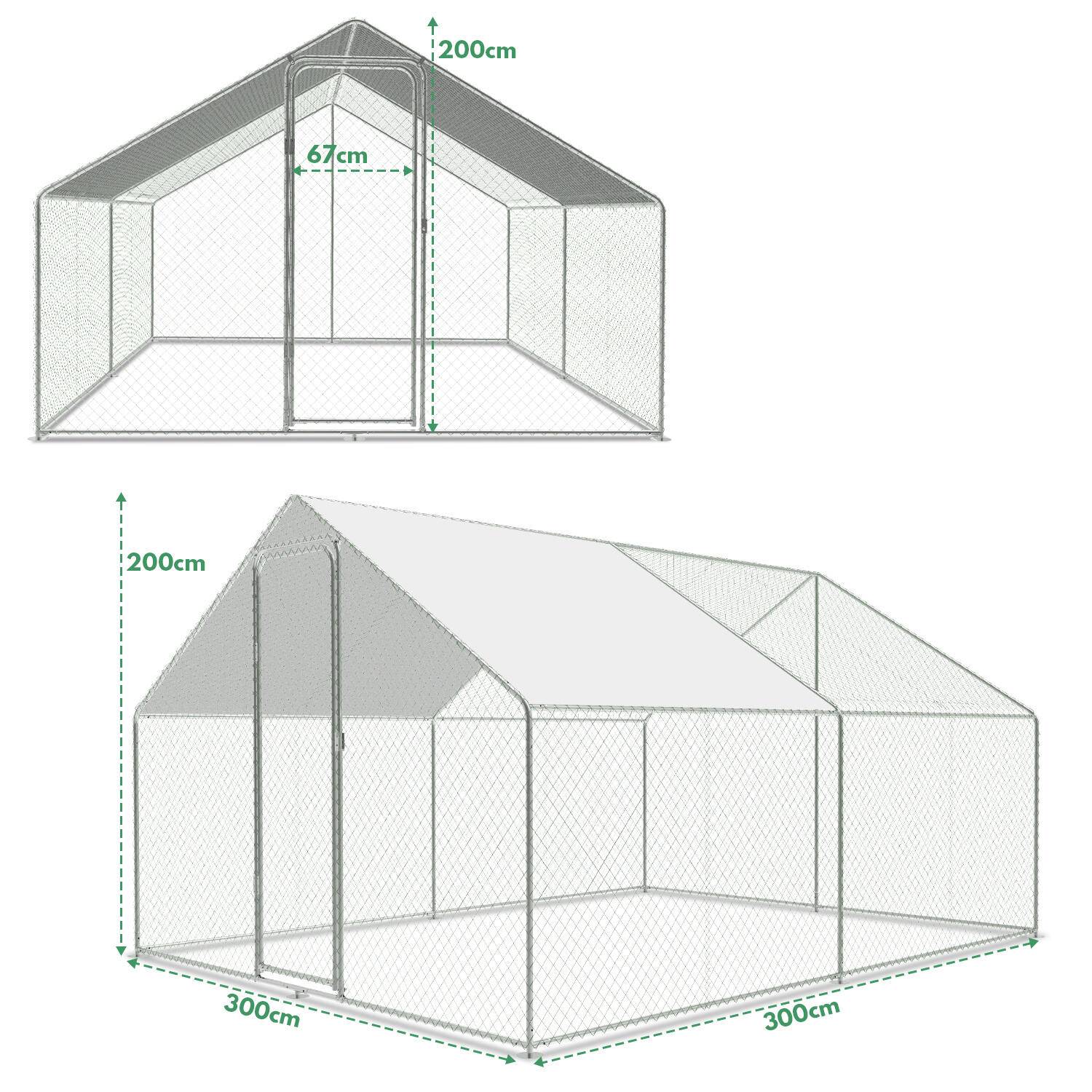 Freilaufgehege – Hühnerstall aus Metall begehbar, Tür & Riegel – Freigehege für Hühner, Kleintiere & Pflanzen - 3x3x2m mit 9 m² Lauffläche