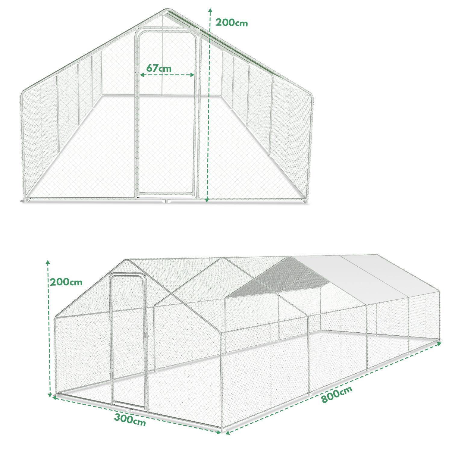 Freilaufgehege – Hühnerstall aus Metall begehbar, Tür & Riegel – Freigehege für Hühner, Kleintiere & Pflanzen - 3x8x2m mit 24 m² Lauffläche