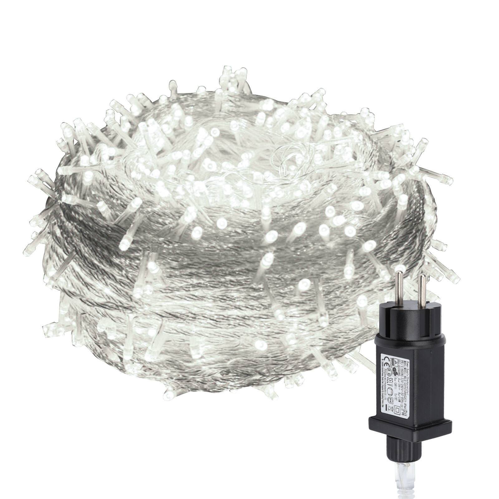 10M 100 LED Lichterkette 8 Lichtmodi Wasserdicht Party Garten Strom Beleuchtung Innen Außen Weihnachten Hochzeit Deko Kaltweiß