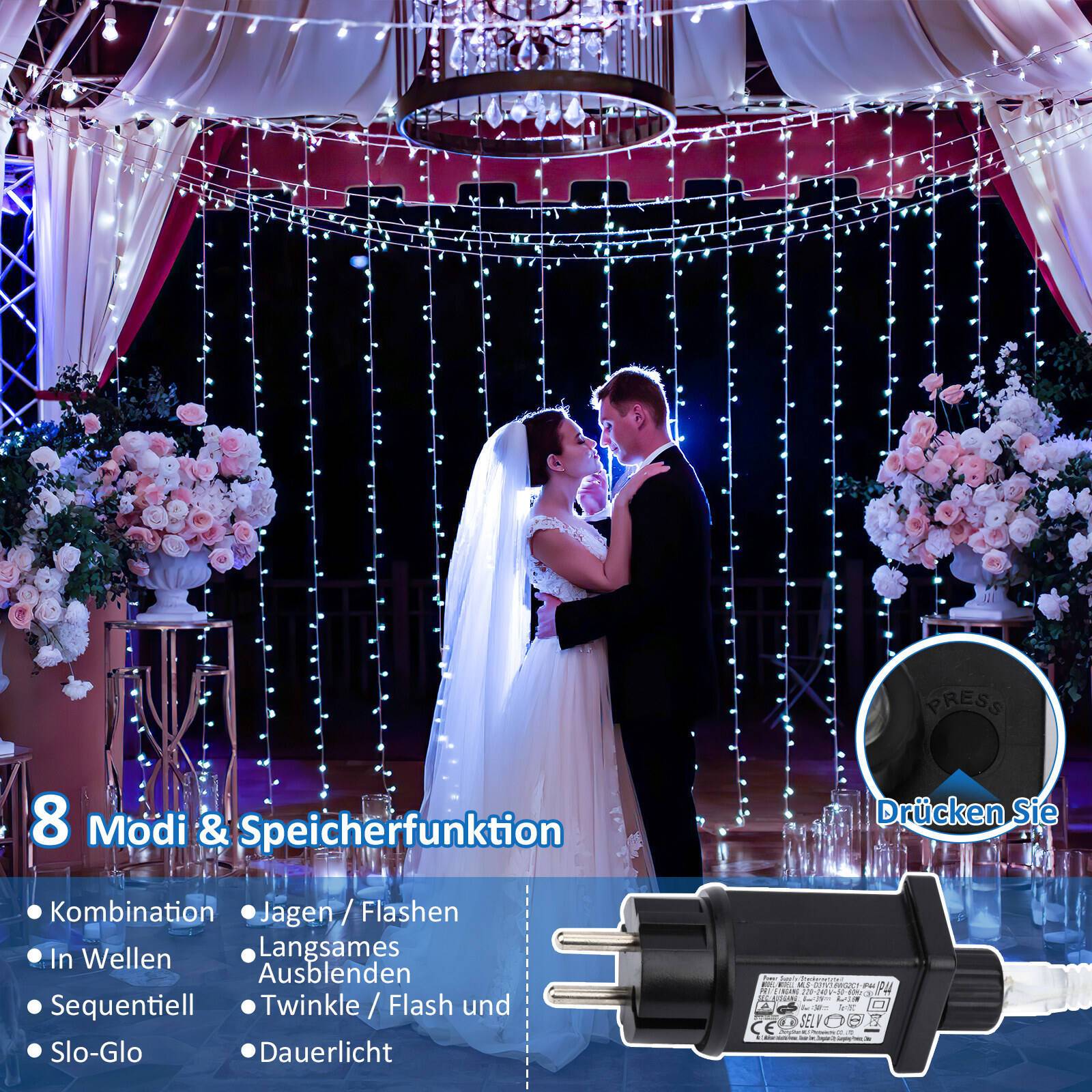 20M 200 LED Lichterkette 8 Lichtmodi Wasserdicht Party Garten Beleuchtung Innen Außen Weihnachten Hochzeit Deko Kaltweiß