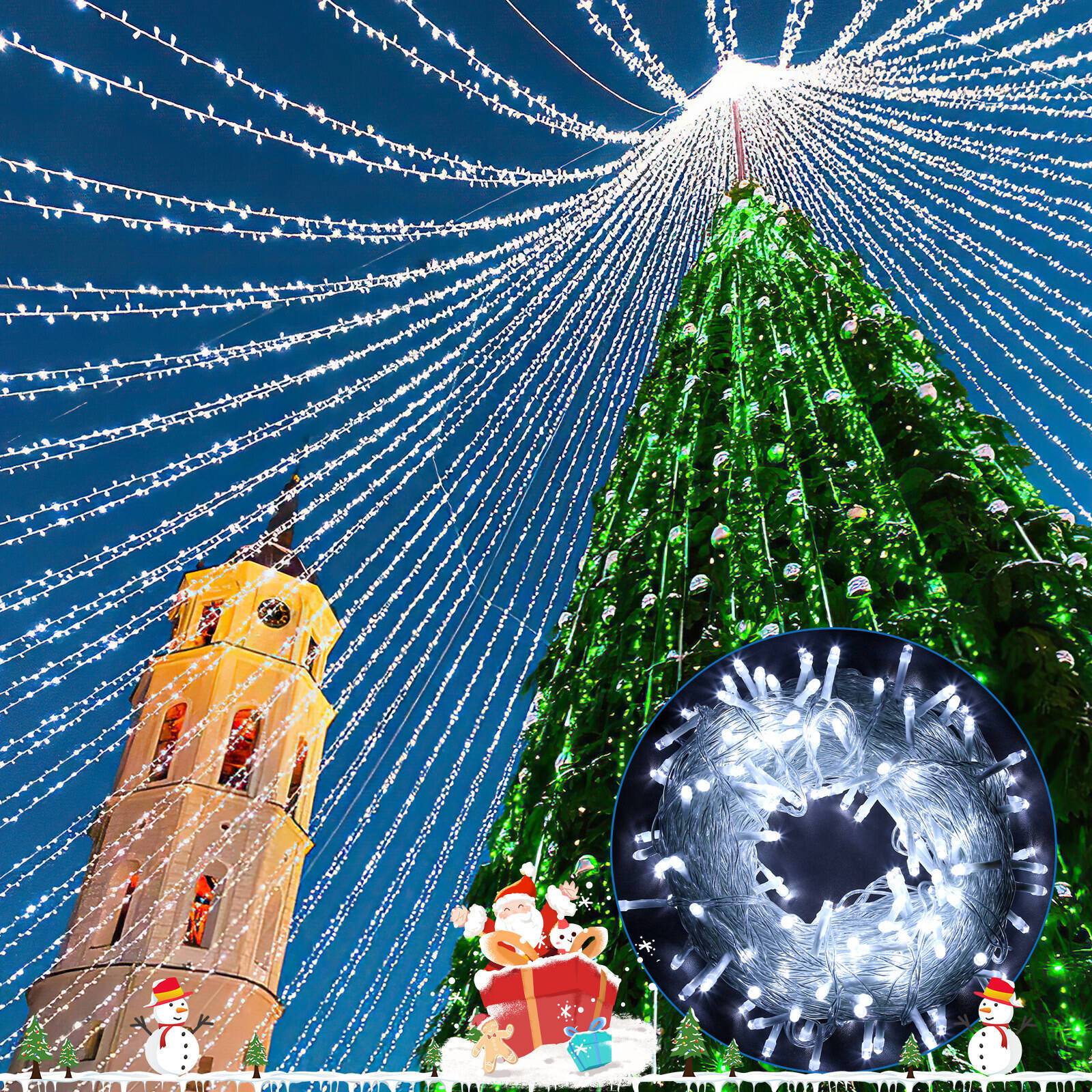 10M 100 LED Lichterkette 8 Lichtmodi Wasserdicht Party Garten Beleuchtung Innen Außen Weihnachten Hochzeit Deko Kaltweiß