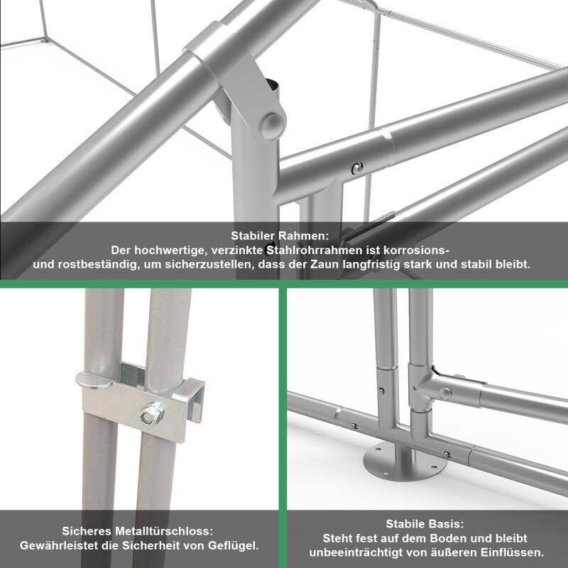 Hühnerstall Outdoor großer Hühnerhaus Dach Freilaufgehege Geflügelstall mit PE Verzinkter Stahlrahmen und abschließbare Tür 3 x 3 x 2 m