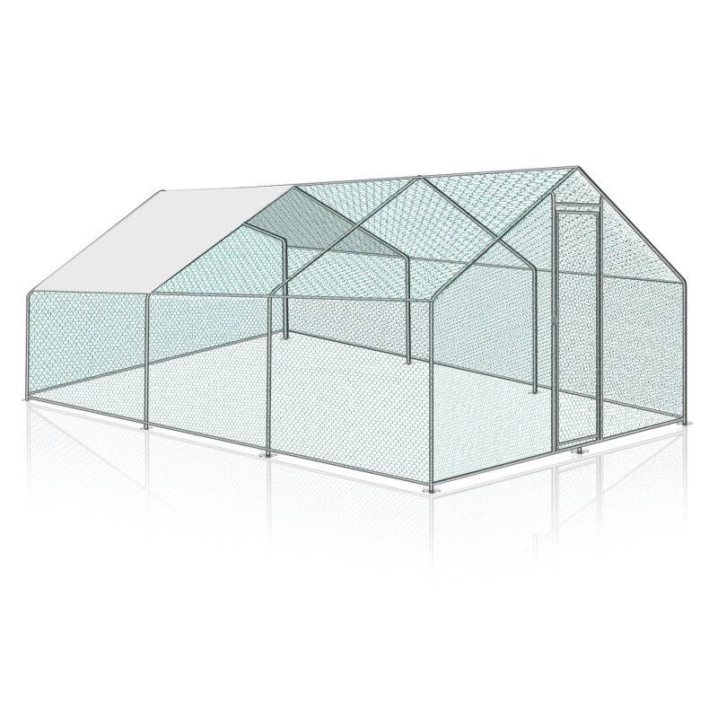 Hühnerstall Outdoor großer Hühnerhaus Dach Freilaufgehege Geflügelstall mit PE Verzinkter Stahlrahmen und abschließbare Tür 3 x 6 x 2 m