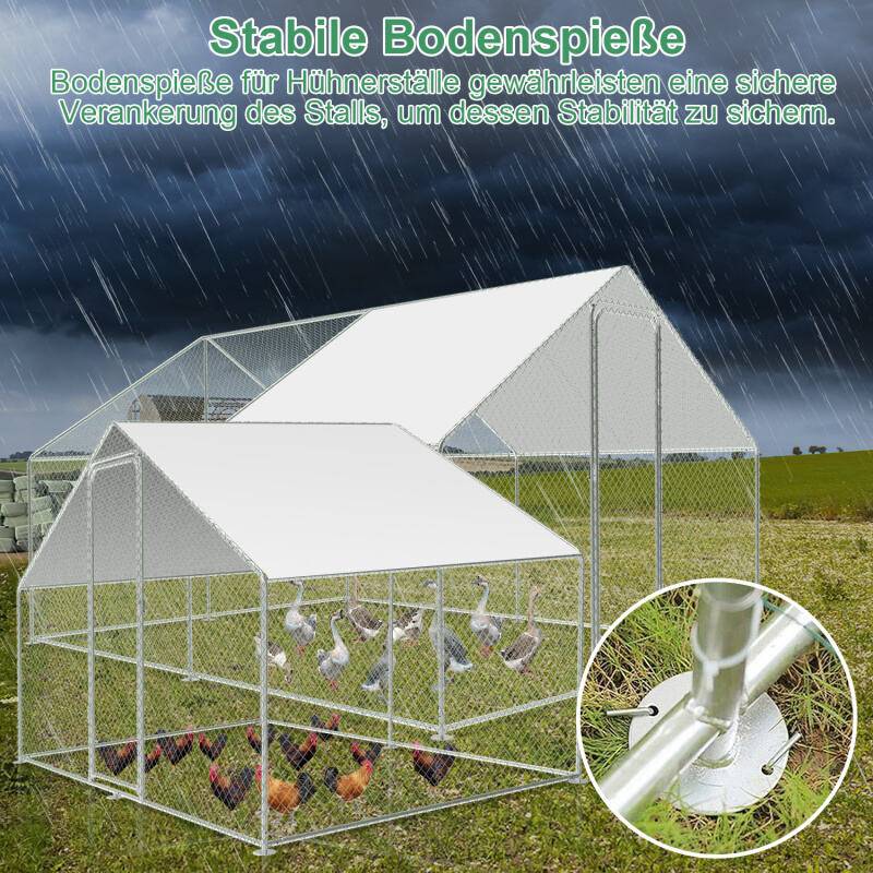 Hühnerstall Outdoor großer Hühnerhaus Dach Freilaufgehege Geflügelstall mit PE Verzinkter Stahlrahmen und abschließbare Tür 3 x 6 x 2 m