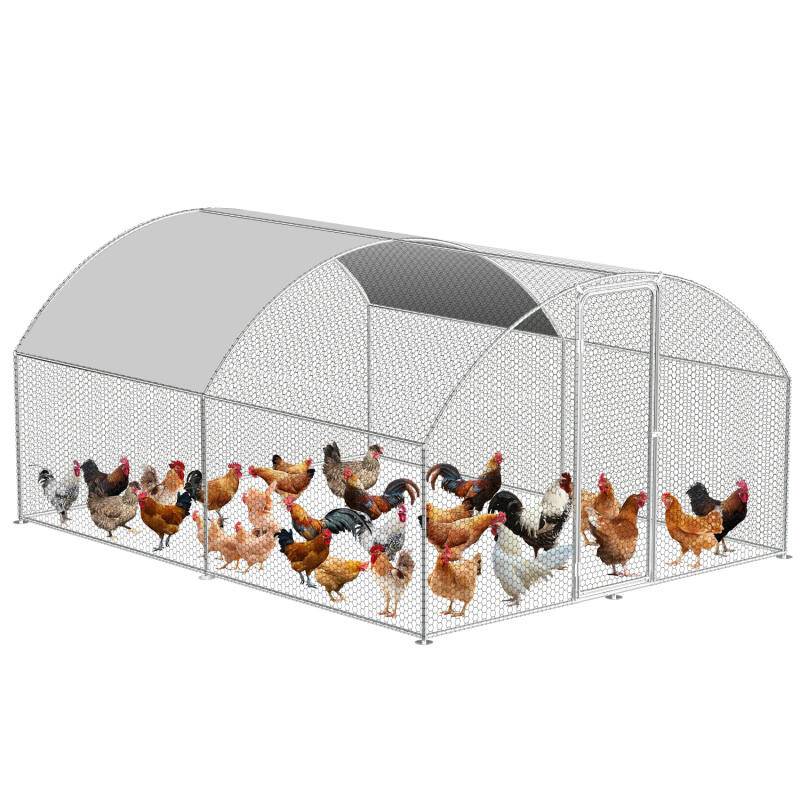 Hühnerstall Outdoor großer Hühnerhaus Dach Freilaufgehege Geflügelstall mit PE Verzinkter Stahlrahmen und abschließbare Tür 3 x 4 x 2 m Kuppel