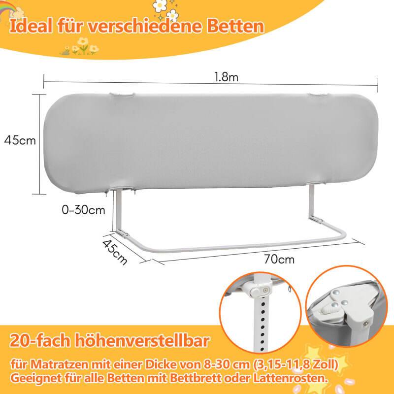 Bettgitter Bettschutzgitter Kinderbettgitter für Kinder Babybettgitter Kinderbettschutzgitter 180cm