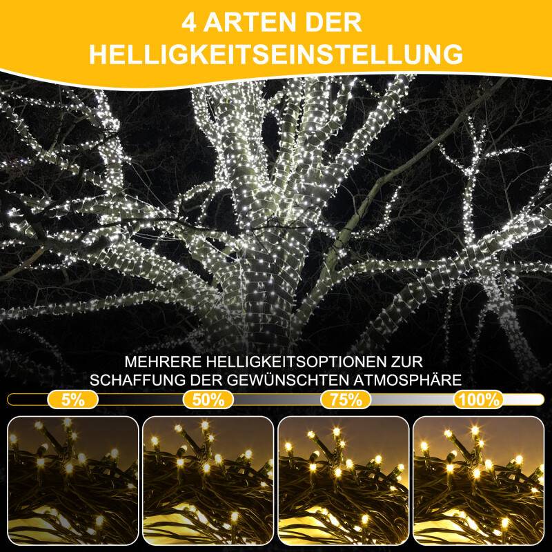 80M 800LEDs Solar Lichterkette 8 Beleuchtungsmodell IP44 Wasserdicht Außen Garten Party Weihnachten Deko Warmweiß
