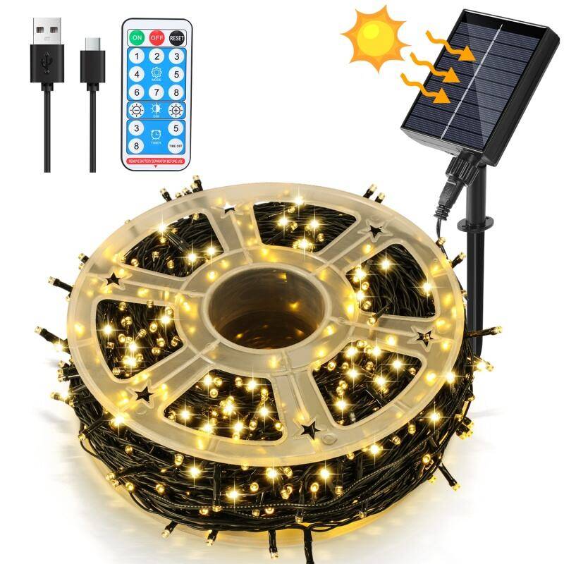 80M 800LEDs Solar Lichterkette 8 Beleuchtungsmodell IP44 Wasserdicht Außen Garten Party Weihnachten Deko Warmweiß