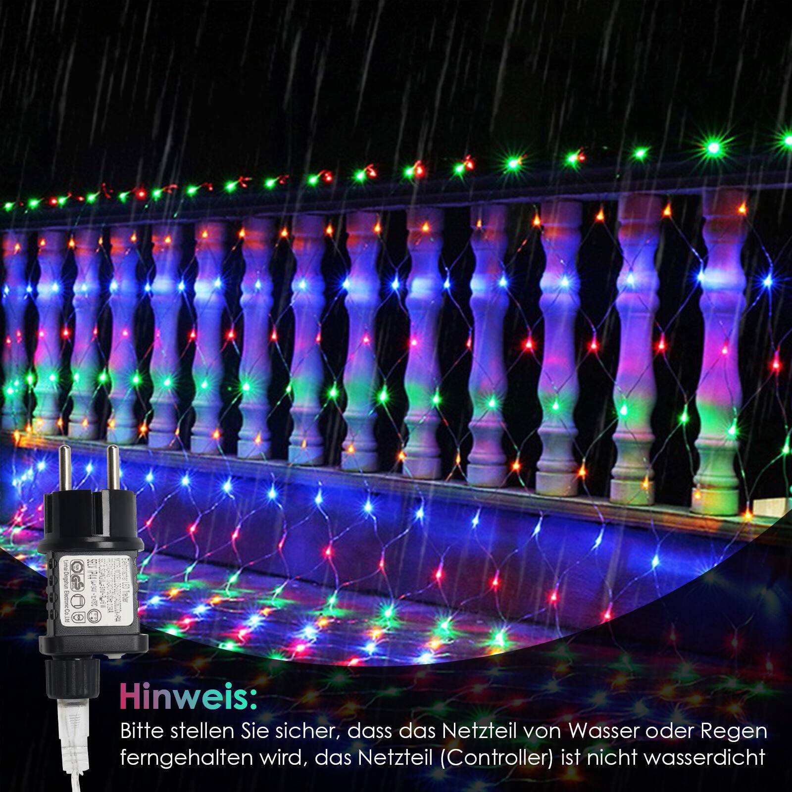 3x2M LED Solar Lichternetz Bunt 8 Lichtmodi Lichterkette Wasserdicht für Außen Party Garten Deko