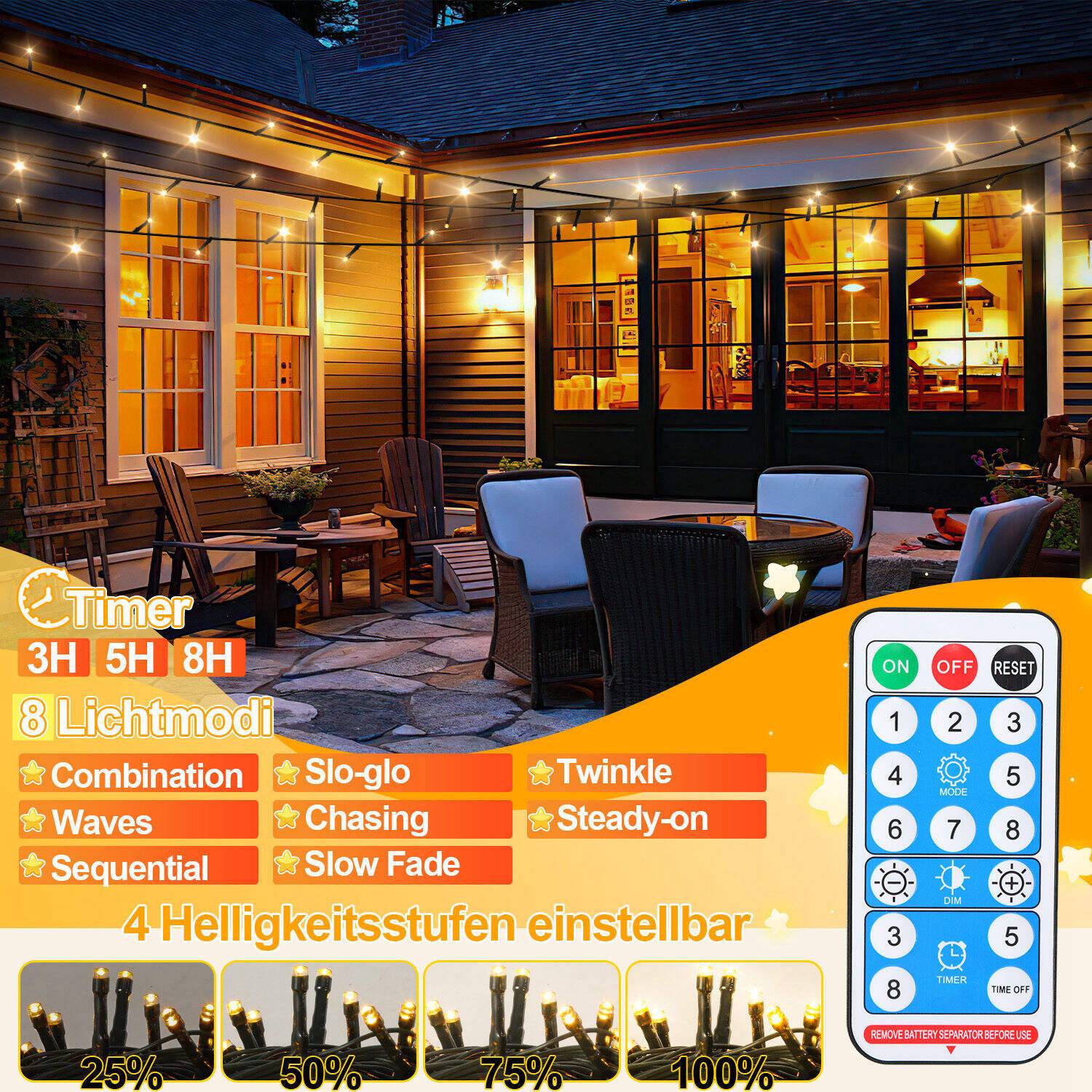 80M 800 LED Solar Lichterkette IP44 8 Modi Innen Außen WeihnachtenParty Garten Hochzeit Wasserdicht Beleuchtung Deko Warmweiß