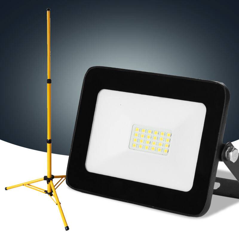 LED Baustrahler 20W LED Fluter Flutlicht mit Stativ Außenstrahler IP69 Wasserdicht Scheinwerfer Arbeitsleuchte Kaltweiß