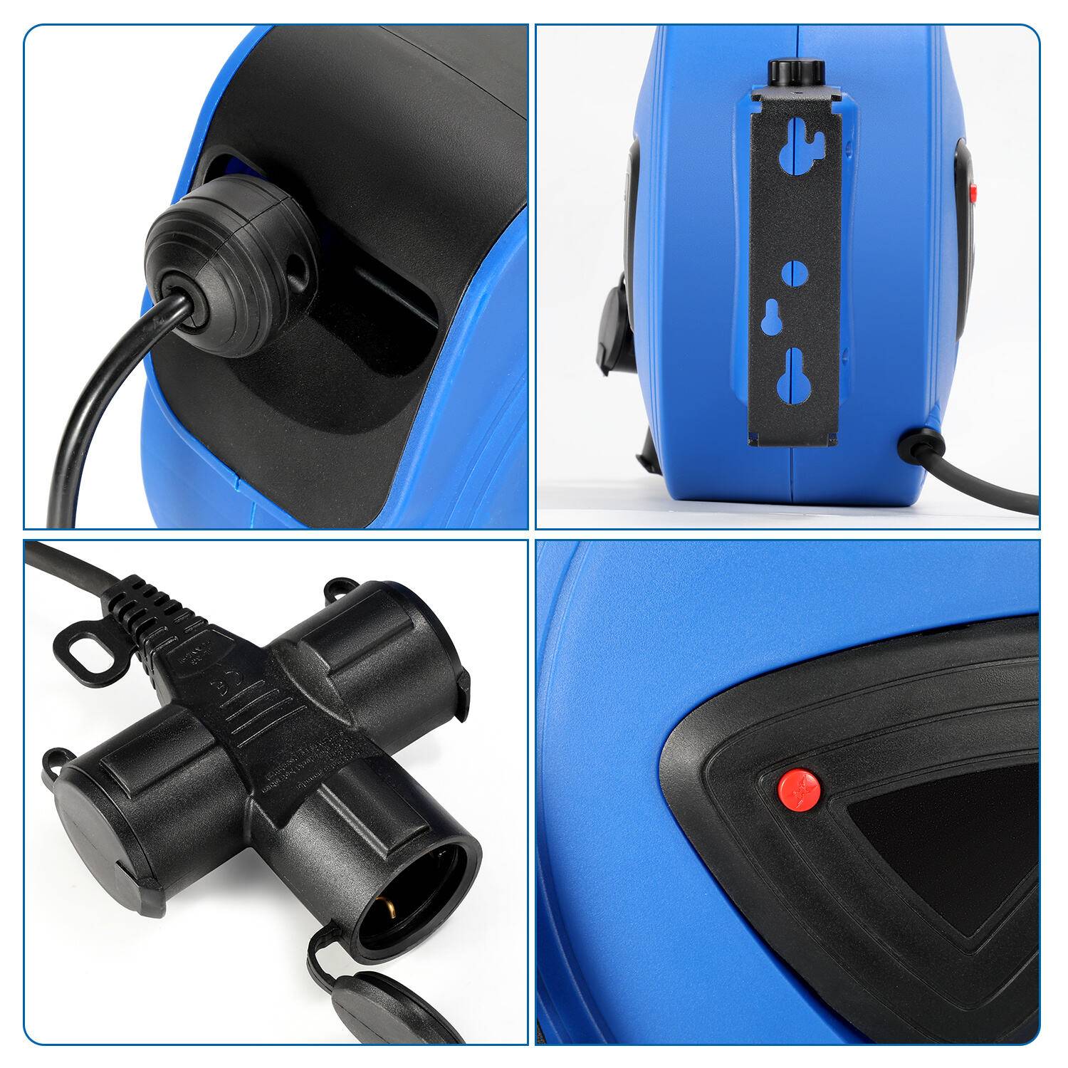 Automatische Kabeltrommel 20m + 1.5m Kabelaufroller 180°Schwenkbar Einzelne Löcher Überhitzungsschutz Schutzkontaktstecker