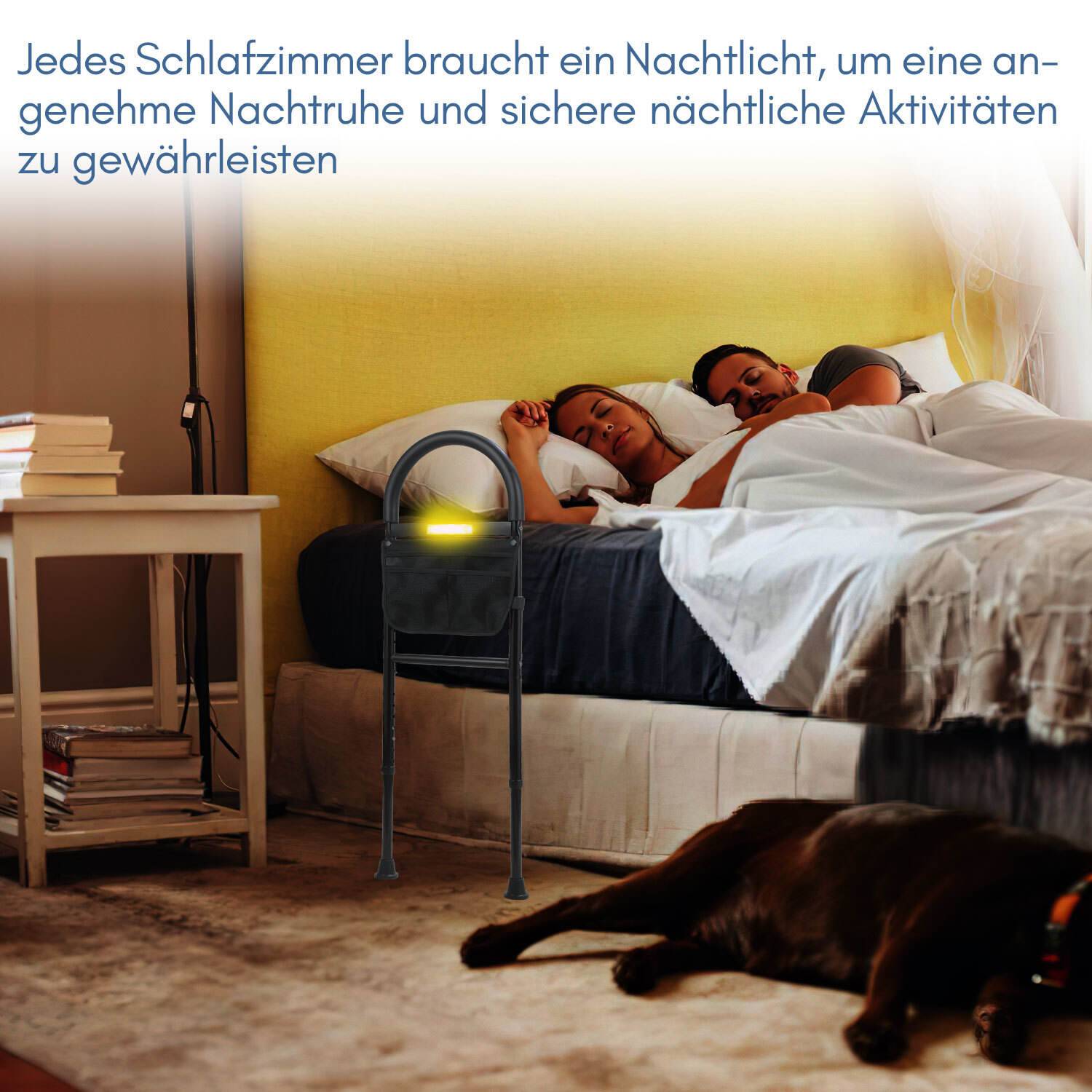 Aufstehhilfe Bett Bettgitter für Ältere Sicherheit Bettgeländer mit Lagerung Tasche und Sensorlicht Höhe Verstellbar