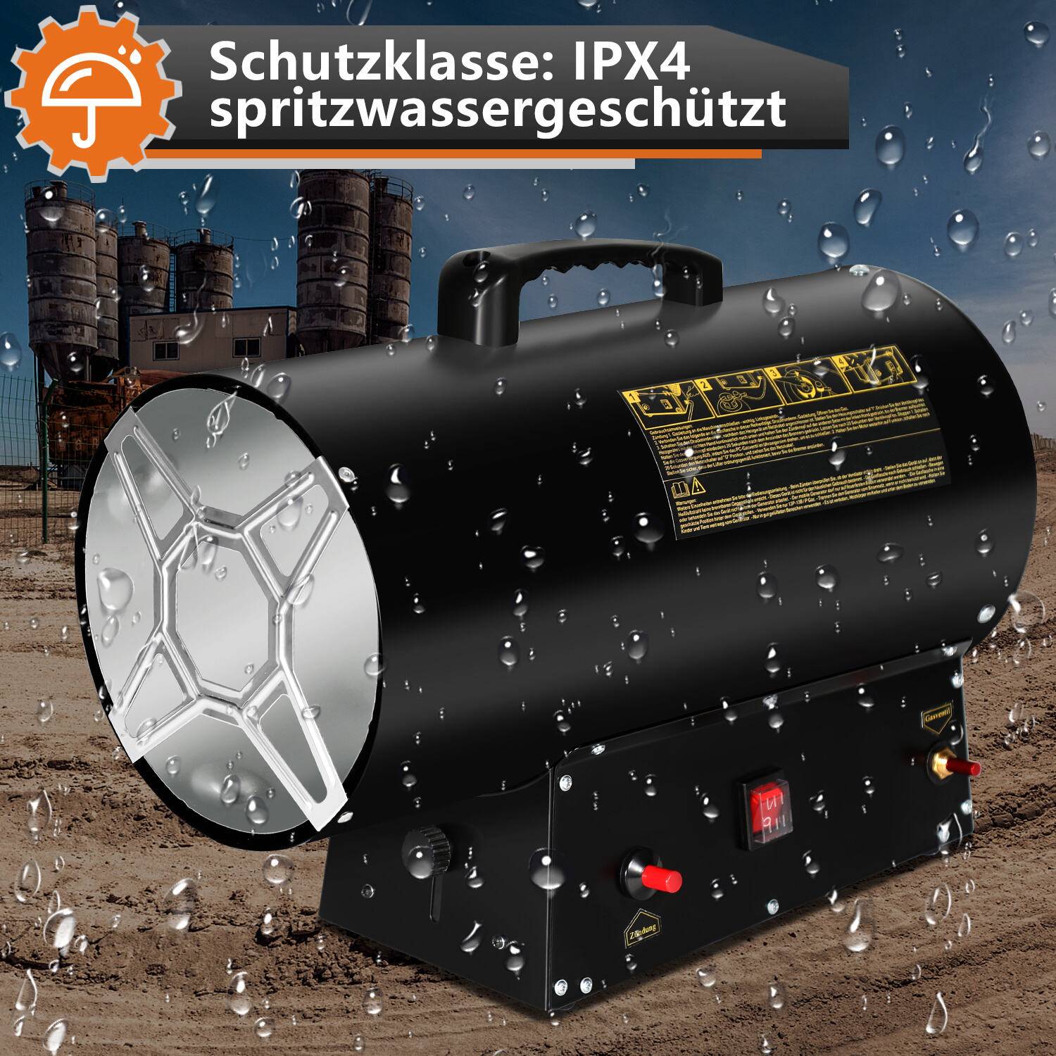 30kW Gasheizgebläse Gasheizer Heizkanone Gasheizstrahler Bauheizer Gas Heizlüfter Heizstrahler inkl. Gasschlauch & Druckminderer Heizgebläse