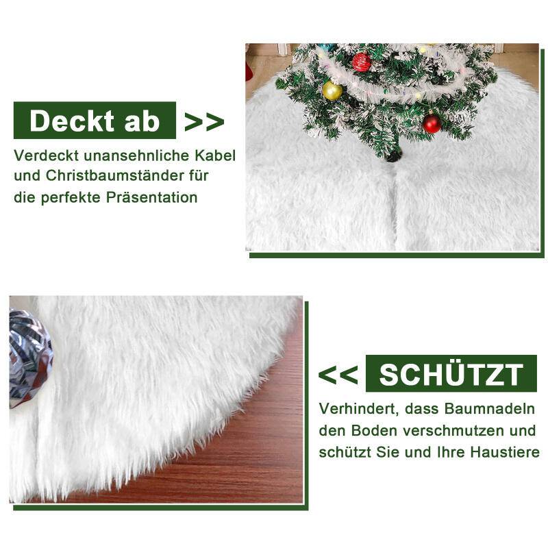 90cm Weihnachtsbaum-Teppich Tannenbaum Decke kunstfell Weiß Rund Rock Teppich Filz für Schnee Christbaum Weihnachtsbaum Deko Weihnachtsbaumdecke