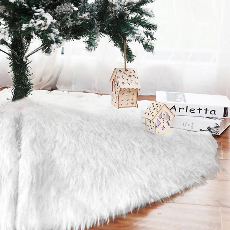 90cm Weihnachtsbaum-Teppich Tannenbaum Decke kunstfell Weiß Rund Rock Teppich Filz für Schnee Christbaum Weihnachtsbaum Deko Weihnachtsbaumdecke