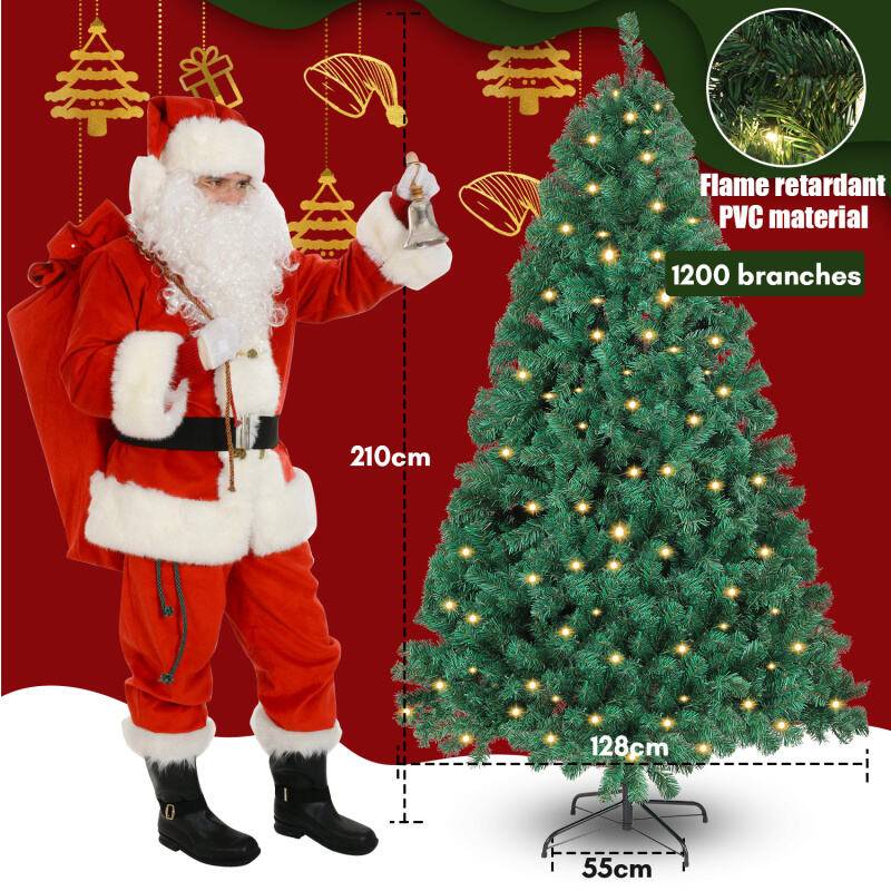Künstlicher Weihnachtsbaum 210cm Künstlicher Tannenbaum mit Beleuchtung LED Tannenbaum für Weihnachten-Dekoration