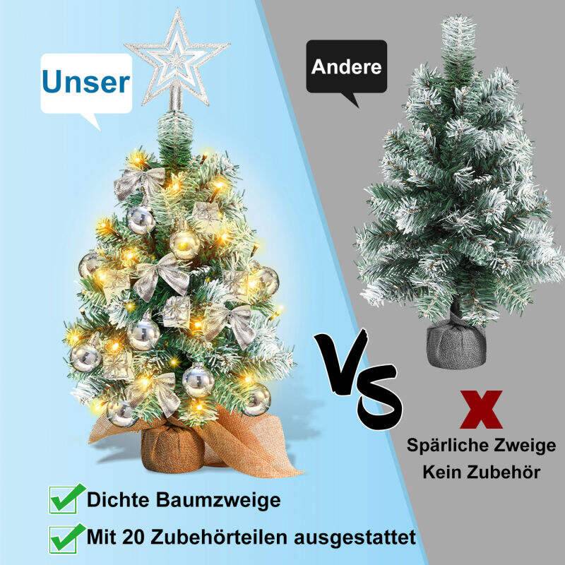 Künstlicher LED Weihnachtsbaum Tannenbaum 40 cm Christbaum Beleuchtet Weihnachtsdeko Dekobaum Lichterbaum,Silber