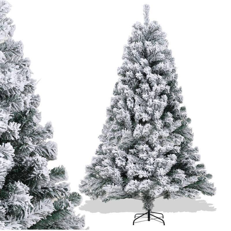 künstlicher Weihnachtsbaum 150cm (Ø ca. 95 cm) mit 550 Spitzen und Schnellaufbau Klapp-System, schwer entflammbar, mit Schnee