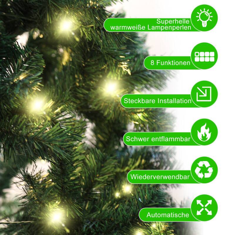 LED 210CM Künstlicher Weihnachtsbaum Tannenbaum Grün PVC Nadeln Dekobaum für Weihnachten-Dekoration mit Lichterkette, mit 1200 Spitzen