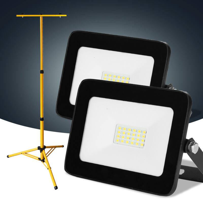 LED Baustrahler 2x 20W LED Fluter Flutlicht mit Stativ Außenstrahler IP79 Wasserdicht Scheinwerfer Arbeitsleuchte Kaltweiß
