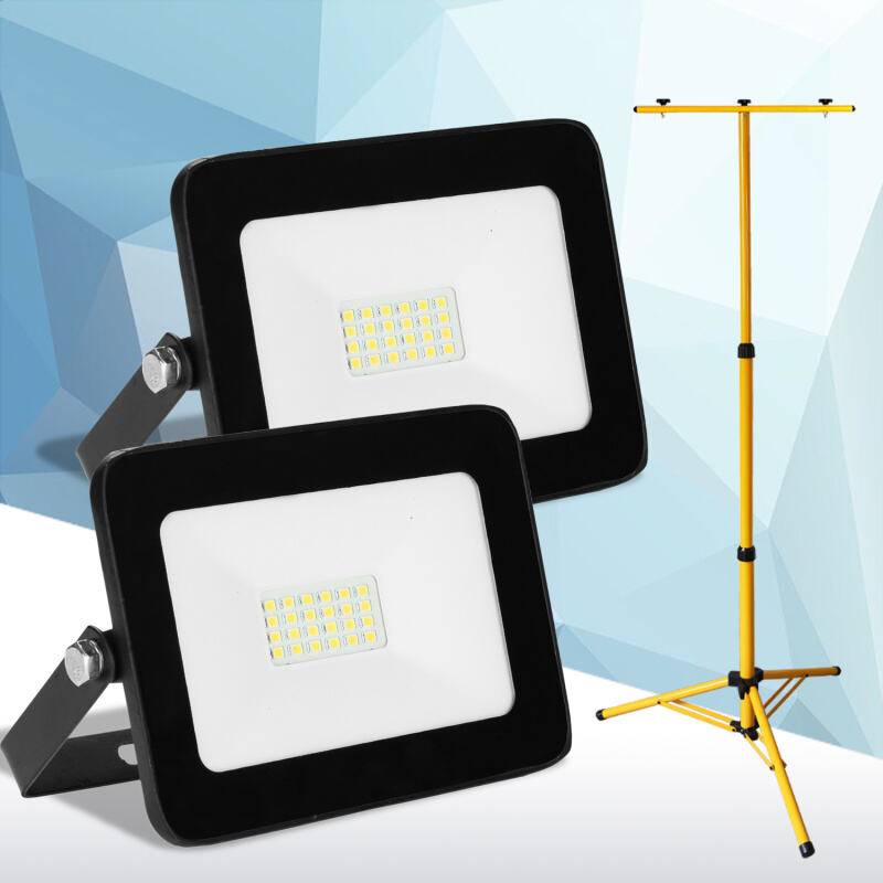 2x 20W LED Baustrahler Fluter Stativ Flutlicht Scheinwerfer Außenstrahler Arbeitsleuchte Bauscheinwerfer IP66 Wasserdicht Warmweiß