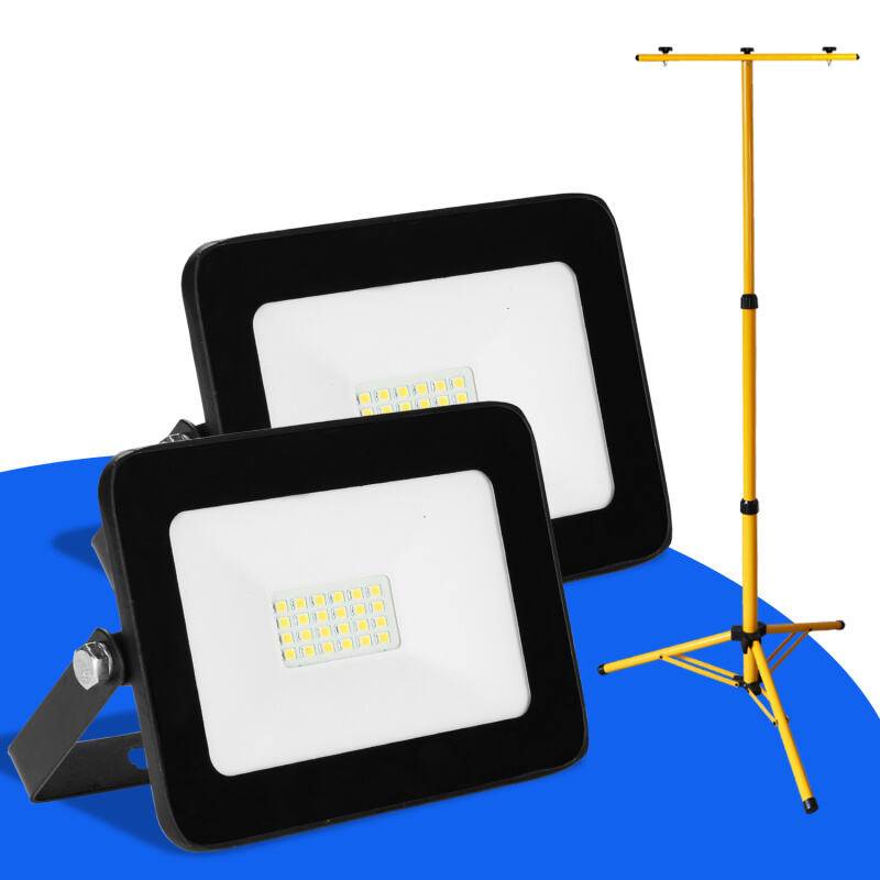 2x 20W LED Baustrahler Fluter Stativ Flutlicht Scheinwerfer Außenstrahler Arbeitsleuchte Bauscheinwerfer IP66 Wasserdicht Kaltweiß