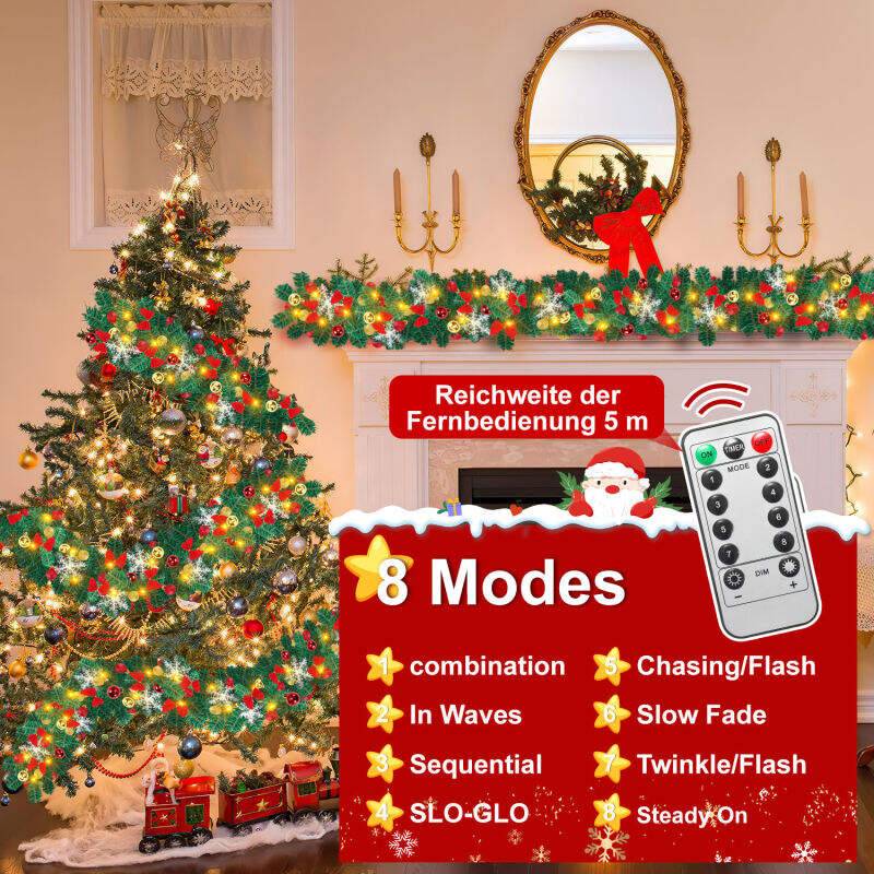Weihnachtsgirlande Künstliche Tannengirlande Grün 5m Lange Weihnachtsdekoration mit Fernbedienung - Außen & Innen
