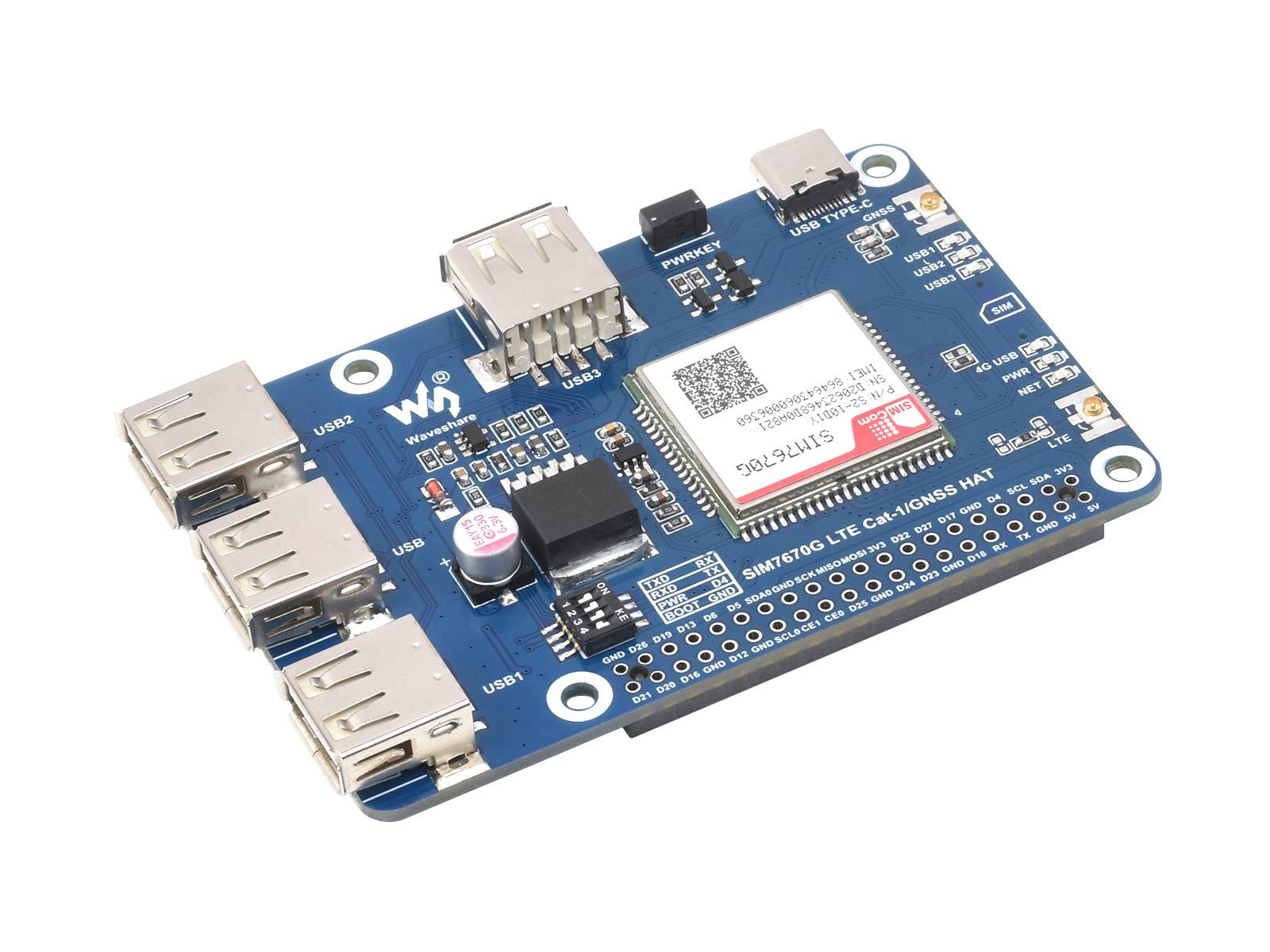 WaveShare Cat-1/GNSS HAT for Raspberry Pi (SIM7670G) Global LTE 4G Cat-1