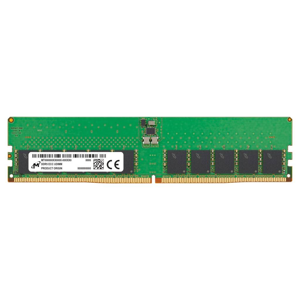 Grünes Computer-RAM-Modul mit vergoldetem Steckerrand und schwarzen Speicherchips auf weißem Hintergrund.