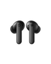 Schwarze kabellose Kopfhörer mit minimalistischem Design, die Front- und Seitenansichten zeigen, geeignet zur Darstellung eines Audiogeräte-Kontexts.