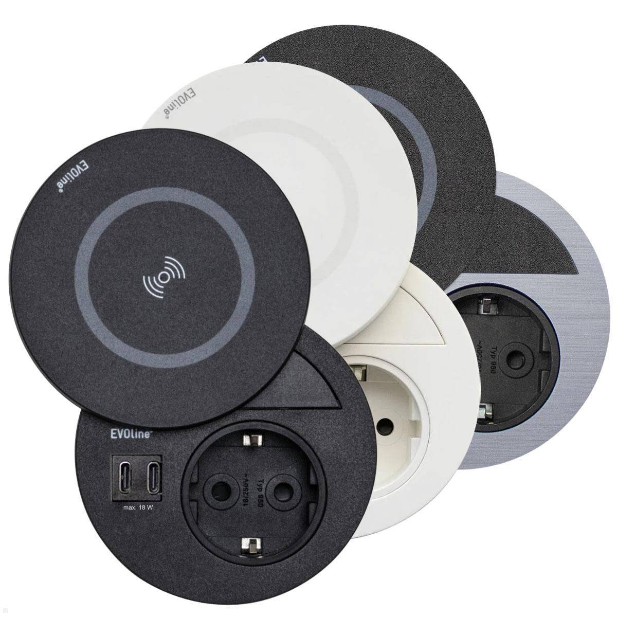 EVOline Circle80 Einbausteckdose mit USB-Charger C/C und DisQ Induktion-Charger,...