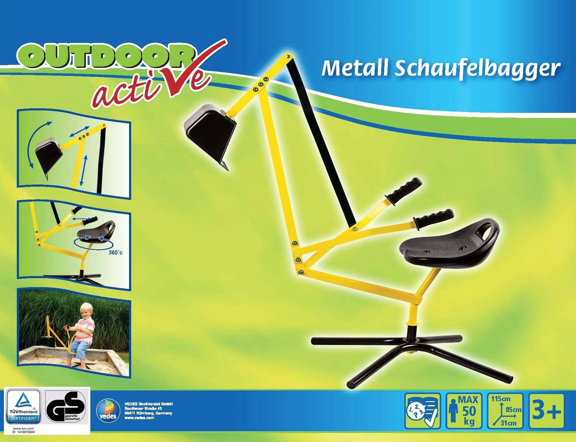 Vedes Outdoor active Metall Schaufelbagger, gelb und schwarz