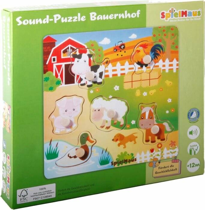 Vedes SpielMaus Holz Sound Holzpuzzle Bauernhof