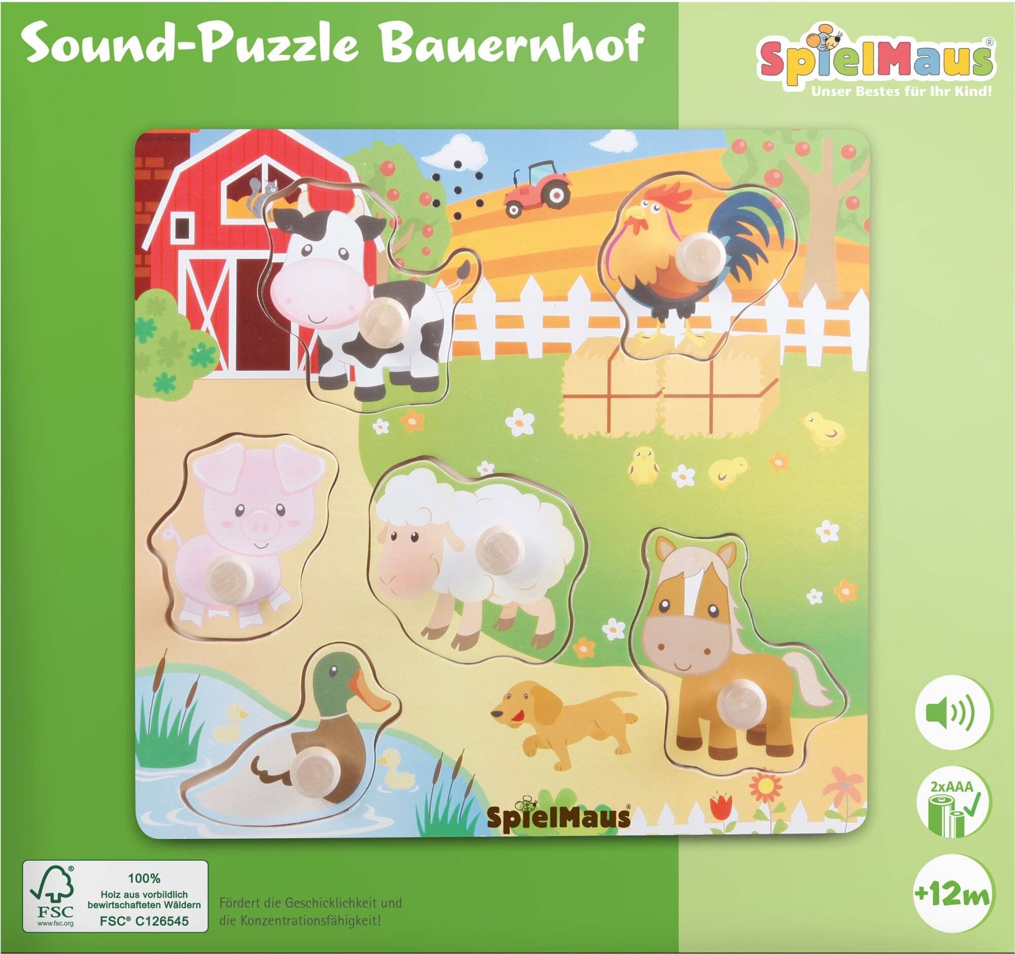 Vedes SpielMaus Holz Sound Holzpuzzle Bauernhof