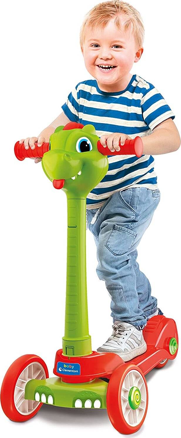 CLEMENTONI Unisex Kinder 120 Baby Dragon Push Scooter 2 Jahre mit 3 Rädern, Outdoor-Spiel und Innen-Made in Italy, Mehrfarbig, 17738