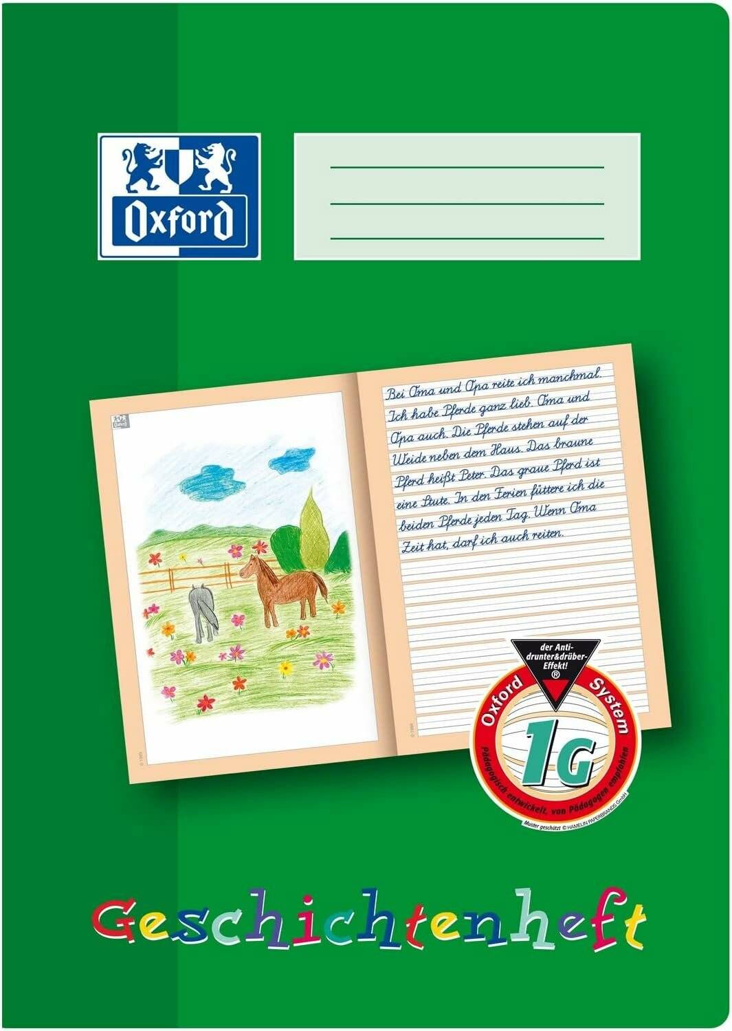 OXFORD Geschichtenheft Lineatur 1G blanko DIN A4 Rand rundum, 16 Blatt