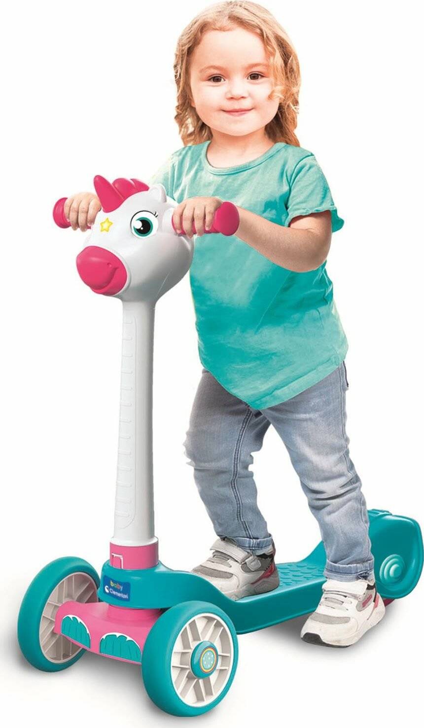CLEMENTONI Unisex Kinder 120 Baby Unicorn Push Scooter für Mädchen 2 Jahre mit 3 Rädern, Outdoor-Spiel und Innen-Made in Italy, Mehrfarbig, 17749