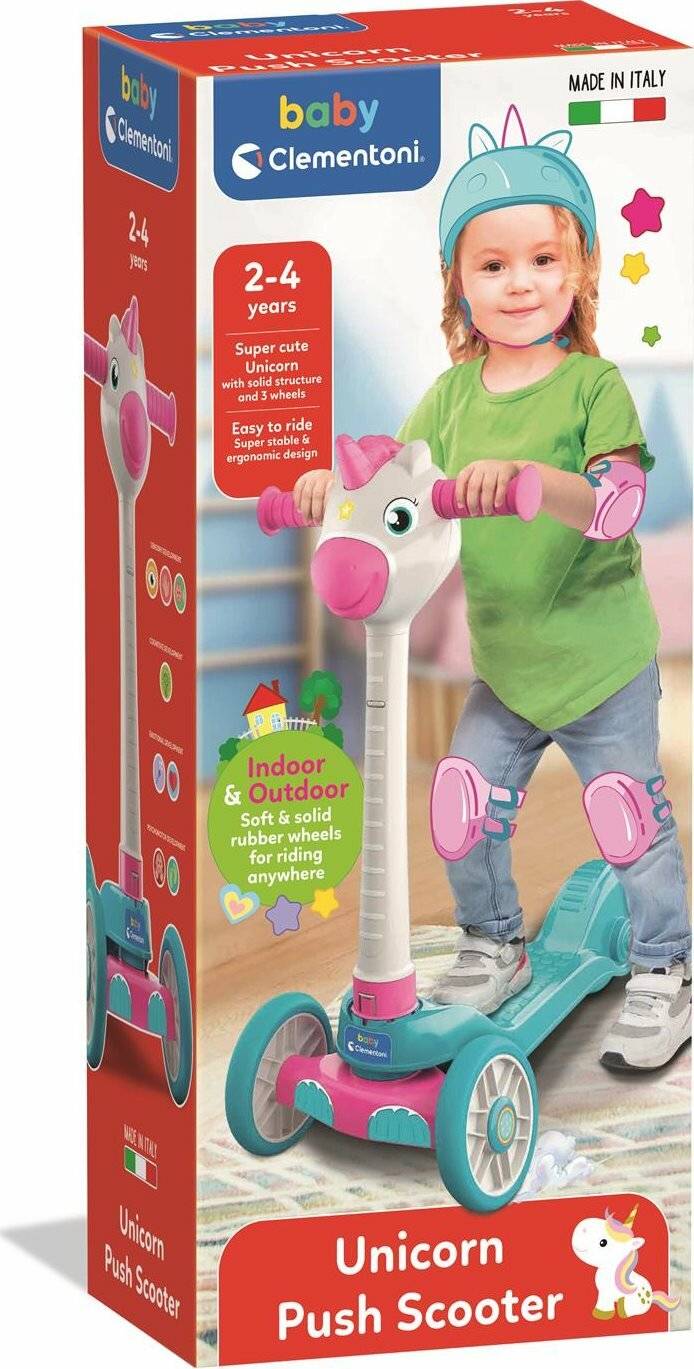 CLEMENTONI Unisex Kinder 120 Baby Unicorn Push Scooter für Mädchen 2 Jahre mit 3 Rädern, Outdoor-Spiel und Innen-Made in Italy, Mehrfarbig, 17749