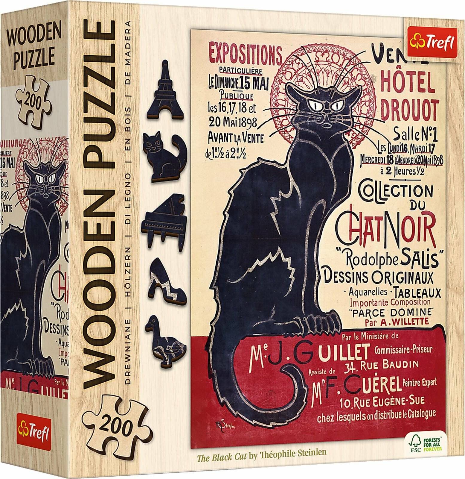 TREFL Holzpuzzle Art: Steinlen - Schwarze Katze, Le Chat Noir 200 Teile